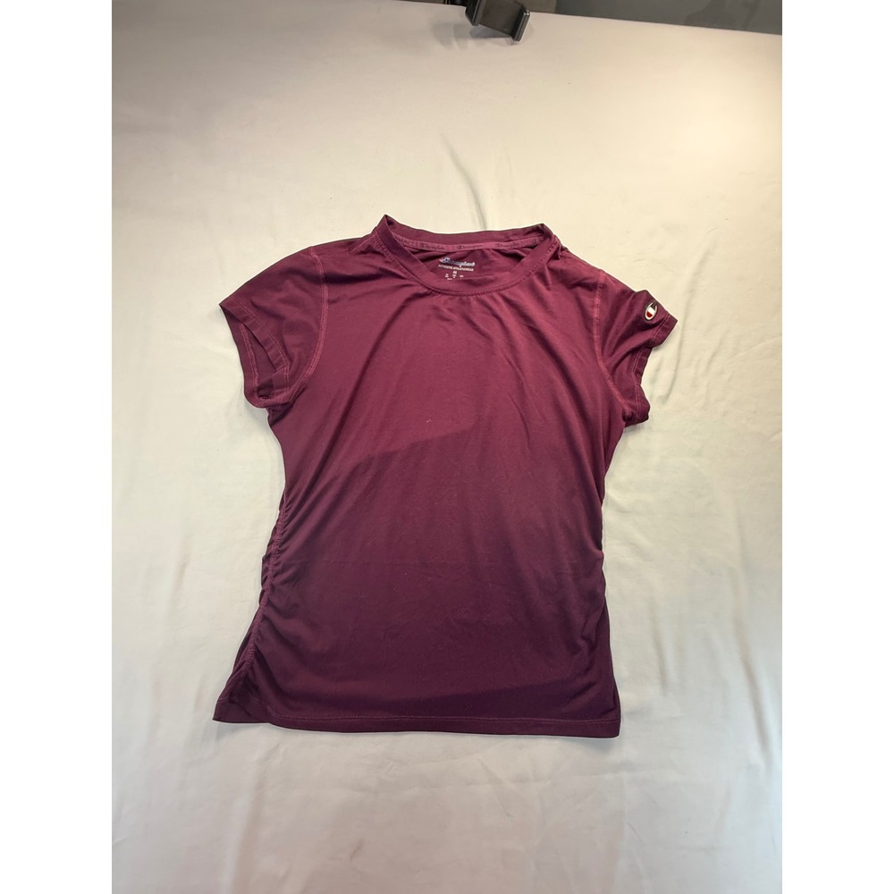 Champion Womens Activewear Top Size M Burgundy Ruched Side Short Sleeve T-Shirt